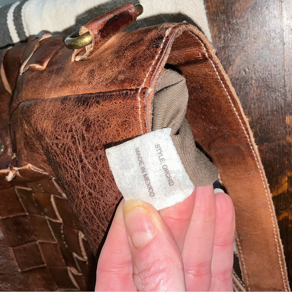 Bed Stu Orchid Woven Leather Handbag Crossbody Bag Teak Brown Retail $280 - Picture 10 of 12